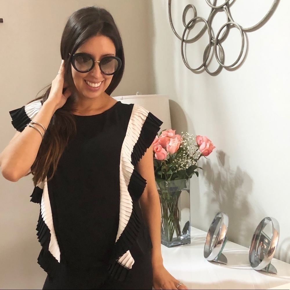 Last 1 Jealous Tomato Black & White Ruffle Top